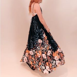NWT Free People lightweight backless floral black blue midi/halter maxi dress SM